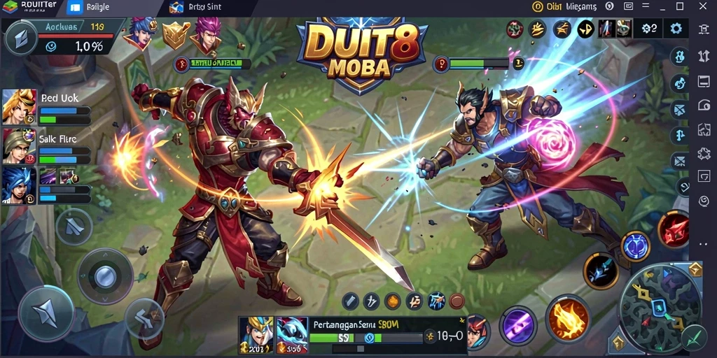 Tampilan gameplay seru di DUIT8 dengan pertempuran intens antar tim.