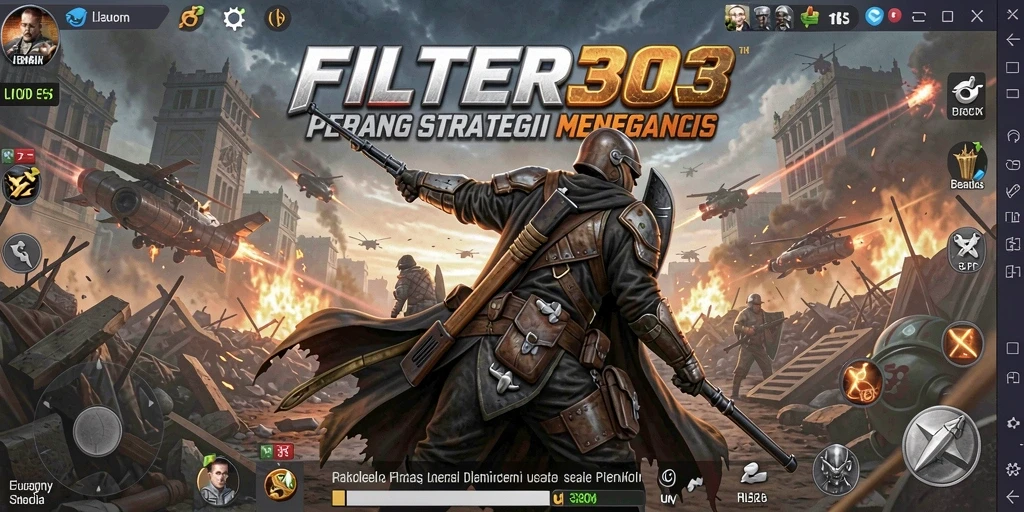 Tangkapan layar gameplay FILTER303 yang menunjukkan strategi pertempuran yang intens.
