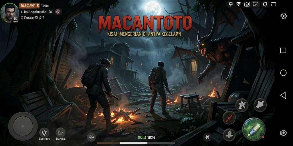 Tampilan gameplay MACANTOTO yang menakutkan dan atmosfer Horror yang kuat.