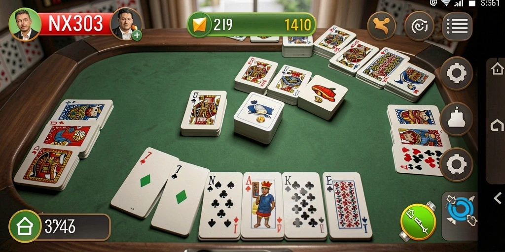 Tampilan gameplay NX303 yang menampilkan momen seru saat bermain Gaple.