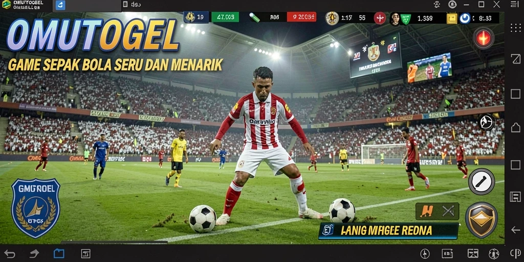 Tampilan gameplay OMUTOGEL dengan aksi seru di lapangan sepak bola.