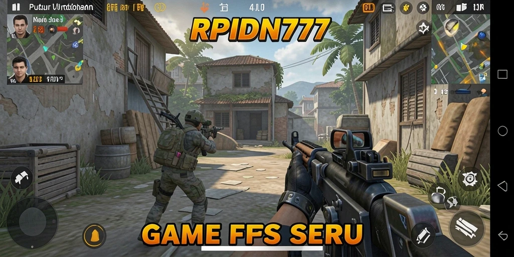 Screenshot menunjukkan pertempuran intens dalam game FPS RPIDN777.