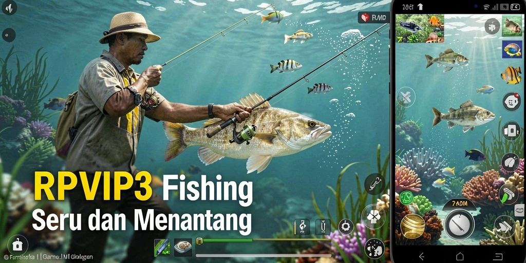 Screenshot utama RPVIP3 menampilkan gameplay Fishing yang realistis dan mendebarkan.