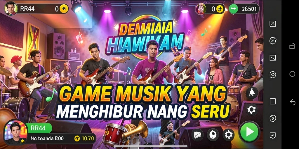 Screenshot gameplay RR44 menunjukkan pengalaman musik yang interaktif.