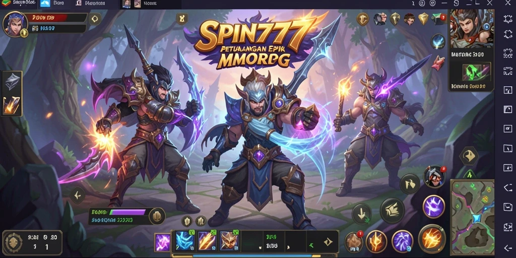 Tangkapan layar gameplay SPIN777 menampilkan pertempuran epik dalam dunia MMORPG.