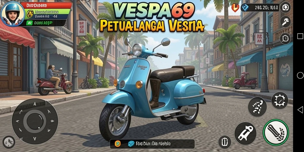Gameplay VESPA69 menampilkan serunya berpetualang menggunakan vespa.